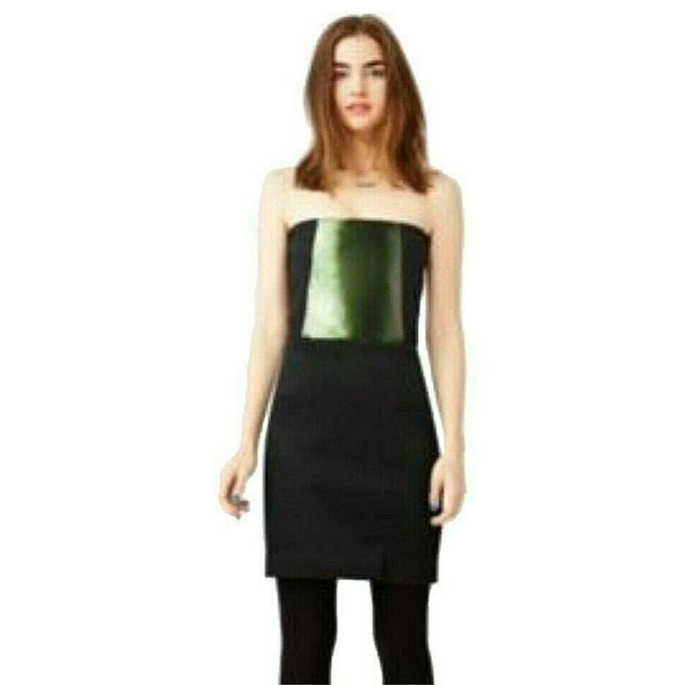 Kate Spade Saturday Green Black Scuba Strapless Tube Dress Size 10